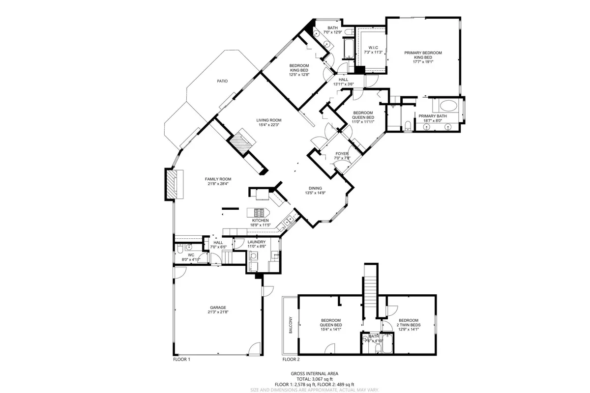 This view captures a multi-use, spacious interior integrating the living room, dining area, and a glimpse of the patio and family room. The setup is ideal for diverse family activities—gatherings, dining, relaxing outdoors, or simply enjoying quiet time. It underscores the property's flexible layout that accommodates both large groups and moments of retreat.